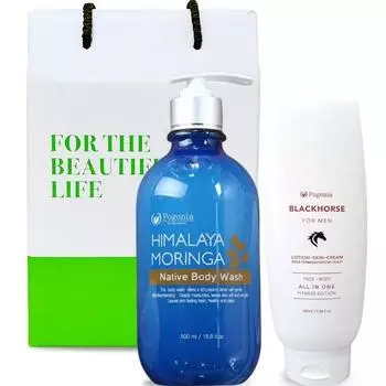 Pogonia Himalayan Moringa Natal Гель для душа 500 мл + универсальный крем-лосьон для кожи Black Horse 280 мл Подарочный набор, 1 комплект, набор популярной корейской косметики
