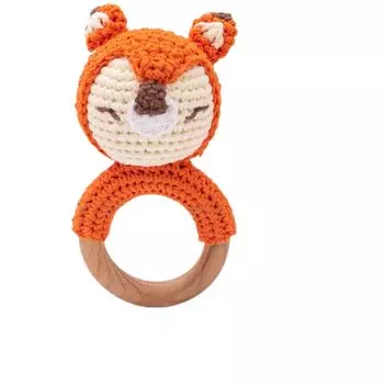 Погремушка Shisne Fox, мягкая игрушка-колокольчик Brain Power Animal Beech Hand Licking Newborn Baby Gift Toy, Animal, Holder, Development, Rattle, Wooden, Tree,