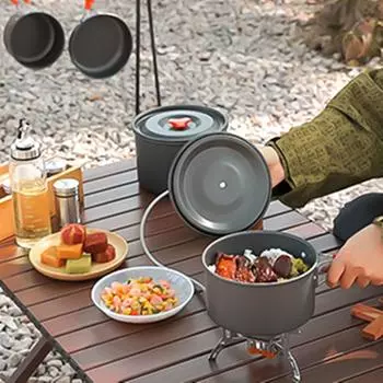 Походная кухонная утварь Набор для приготовления пищи на открытом воздухе Плита для приготовления пищи Посуда для путешествий Кастрюля Чайник Туристическая кухонная утварь Оборудование Сверхлегкий чёрный