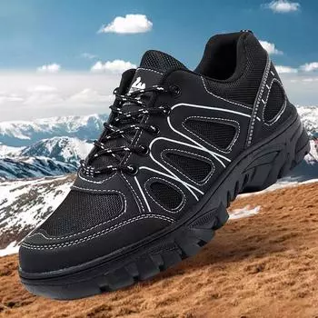 Походная обувь, весенние трендовые удобные мужские кроссовки, дышащие повседневные туфли на плоской подошве с сеткой 38 чёрный