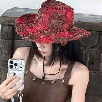 Походная широкополая шляпа от солнца, регулируемая клетчатая рыцарская шляпа, модная ковбойская шляпа в стиле вестерн для мужчин и женщин синий