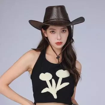 Походная шляпа, полезная регулируемая солнцезащитная шляпа из искусственной кожи, мужская ковбойская шляпа, женская шляпа от солнца для восхождения, ковбойская шляпа в западном стиле для рыбалки коричневый