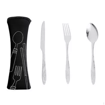 Походная утварь ложка вилка нож комбинированная металлическая посуда для походов барбекю черная сумка Black Bag