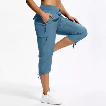 Походные брюки для женщин с карманами, легкие, быстросохнущие, карго, для путешествий XL синий