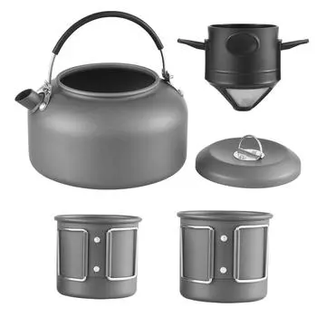 Походный чайник с чашкой и кофейным фильтром для кипячения воды на открытом воздухе, походный чайник 1,4 л Pot + 250ML cup + coffee filter