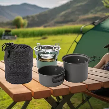 Походный котел со складной ручкой, кухонная утварь, приспособления для приготовления пищи, спиртовая горелка для рыбалки, походов