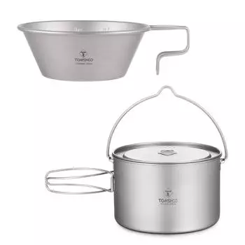 Походный набор кастрюль и мисок из титанового материала, легкий для приготовления пищи на открытом воздухе, 300 мл, миска Sierra, 2000 мл, поход серебряный