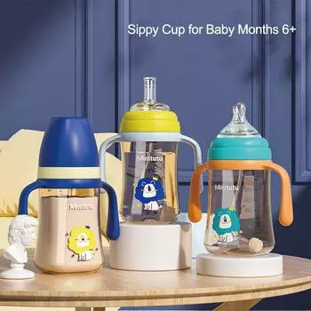 Поильник-непроливайка для малышей от 6 месяцев, поильник-непроливайка для малышей, поильник с трубочкой и ручками, с 3 типами силиконовых носиков 300ml жёлтый