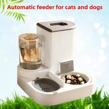 Поилка для кошек большой емкости с чашами из нержавеющей стали и керамики, разделением влажного и сухого корма и автоматической кормушкой water cup белый