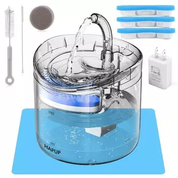 Поилка для кошек HAPUP, автоматическая поилка для домашних животных с циркулирующим прозрачным фонтаном для питья кошек, большой емкости, 3 фильтра с активированным углем, 1 бесшумный