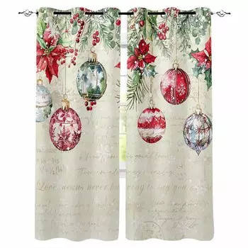 Poinsettia Berries Cedar Leaves Christmas Snowflakes Blackout Curtains For Living Room Bedroom Window Treatment Blinds Drapes W135 x H60cm