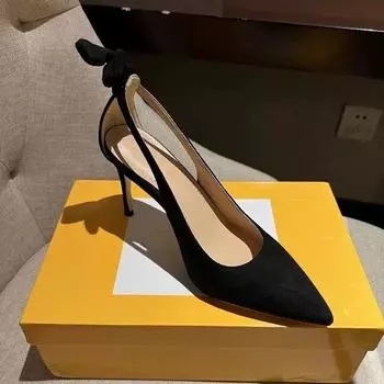 Pointed bow 2025 new rabbit temperament socialite stunning sandals high heels women s summer stiletto black 35