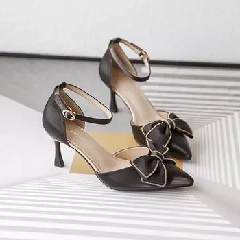 Pointed bridesmaid shoes summer 2025 new celebrity temperament high heels stiletto sweet bow bag head sandals women 34