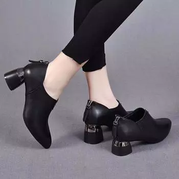 Pointed deep mouth single shoes women s shoes autumn and winter new temperament rear zipper fashion shoes cowhide high heels 35