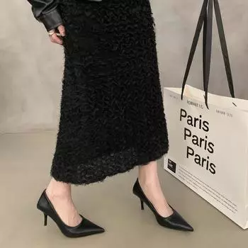 Pointed design sense niche black high heels women are not tired feet 2024 spring and autumn new light mouth temperament thin heel shoes 34 чёрный