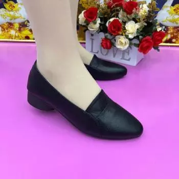 Pointed Doudou shoes women s spring 2025 new versatile French shallow mouth leather shoes soft sole soft leather mother shoes 35 чёрный