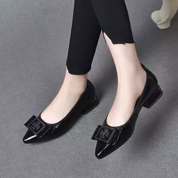 Pointed flat shoes single shoes women s spring soft sole soft surface square buckle flower shallow mouth low heel elastic band 34
