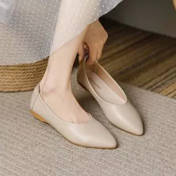 Pointed flat-soled single shoes women s summer 2024 new shallow soft-soled leather women s shoes soft leather comfortable Doudou shoes 34 чёрный
