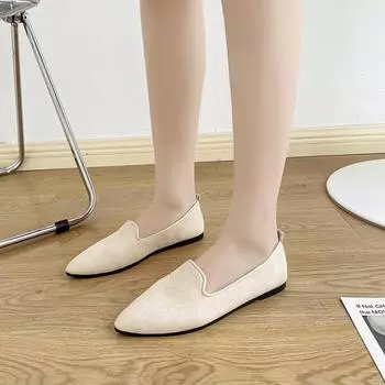 Pointed flat-soled single shoes women s suede work shoes Doudou shoes one-pedal women s shoes spring new large size 35 чёрный
