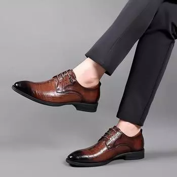 Pointed Gentleman s Stylish Oxford Dress Men Shoes Business Fashion Designer Wedding Formal Genuine Leather Shoe for Men Spring 38 чёрный