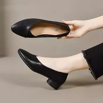 Pointed head shallow mouth single shoes women s new simple temperament one-pedal work shoes professional commuter women s single shoes leather shoes 34