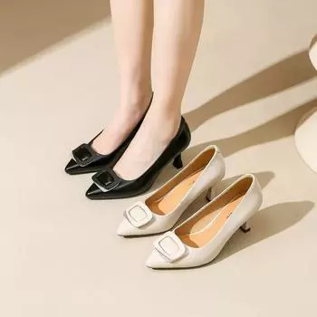 Pointed head shallow mouth single shoes women s 2025 new spring and autumn thin heel small leather shoes soft sole low heel spring flat sole soft leat 34