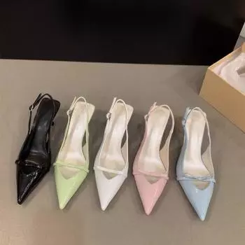 Pointed Head Temperament High Heeled Baotou Sandals Elegant Shoes 2024 New Spring Summer French with Skirt Single Shoes 35 чёрный