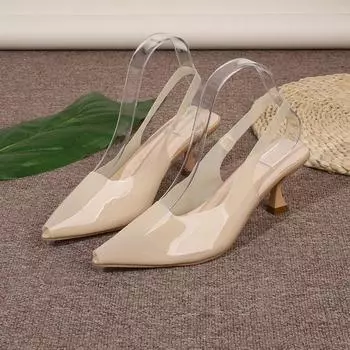 Pointed high-heeled fashion sandals women s 2025 summer new Korean version of rhinestone square buckle bag head empty fashion single shoes women 35