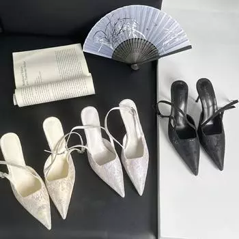 Pointed High-Heeled Sandals Women S Stiletto Back Empty Design Sense Niche Half-Bag Head Single Shoes 35 белый