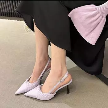 Pointed high-heeled sandals women s summer 2025 new thin-heeled bag head shallow mouth empty single shoes temperament women s shoes 35 абрикосовый