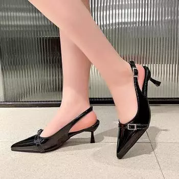 Pointed high-heeled sandals women s summer European and American fashion word with thin heel bag head empty sandals work shoes with skirt 35 чёрный