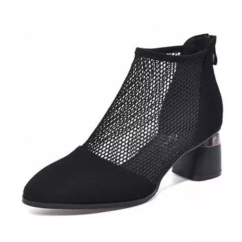 Pointed high heels spring and mesh single shoes black sheepskin mesh shoes women s shoes rear zipper shoes 34