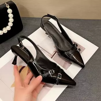 Pointed high heels women s 2024 French temperament shallow mouth summer new temperament not tired feet thin heel with sandals 35 чёрный