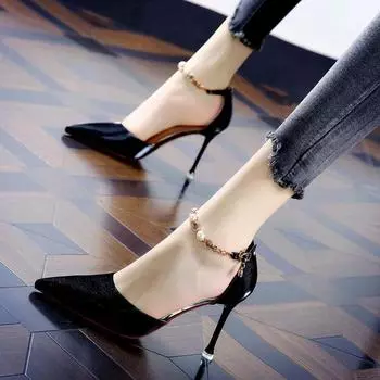 Pointed high heels women s 2025 summer new hollow sandals stiletto burgundy single shoes one-word buckle high heels sandals 34