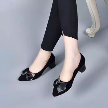 Pointed high heels women s autumn new bow light mouth single shoes night sheepskin fashion shoes four seasons shoes 34