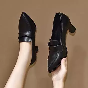 Pointed high heels women s autumn new thin heels cowhide single shoes work shoes professional dress leather shoes 34