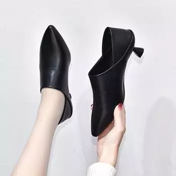 Pointed high heels women s shoes spring new first-layer cowhide deep-mouth fashion shoes thin heels two shoes 34