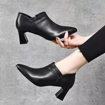 Pointed high heels women s single shoes spring new first-layer cowhide ruffle side zipper fashion shoes 34