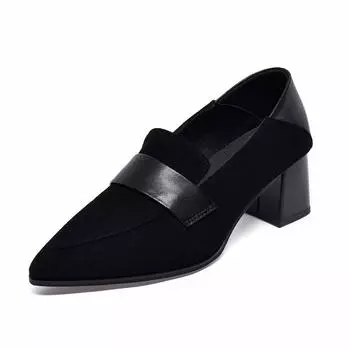 Pointed high heels women s spring black thick heel one-pedal women s single shoes simple and generous work shoes 34