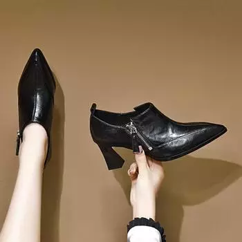 Pointed high heels women s spring new niche personality side zipper deep mouth single shoes women s fashion shoes 34