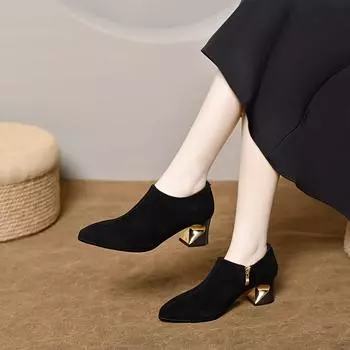 Pointed high heels women s spring new simple temperament black deep mouth single shoes fashion thick heel ankle shoes 35