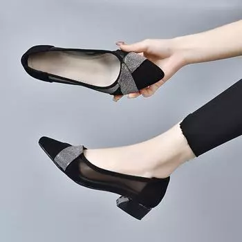 Pointed high heels women s spring simple temperament banquet shoes rhinestone mesh single shoes three height fashion shoes 34