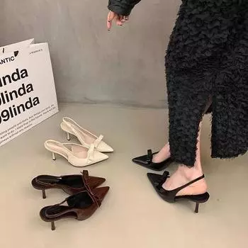 Pointed high heels women s stiletto spring and summer 2025 new bow temperament versatile French high heels sandals 35 белый