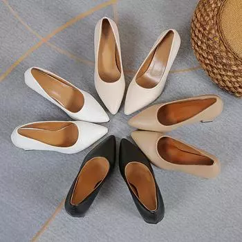 Pointed high heels women s thick heels spring and autumn 2025 new black professional one-pedal large size light mouth nude single shoes 35 белый