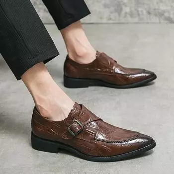 Pointed leather shoes 2025 four seasons men s shoes men s British leather shoes men s business one-pedal casual black men s shoes 38 чёрный