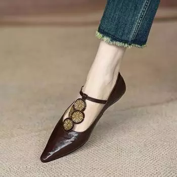 -- pointed low-heeled single shoes women s 2025 spring and autumn retro pleated soft leather thick heel small wedge heel shallow mouth women s shoes 35 чёрный