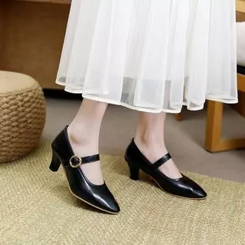 Pointed Mary Jane shoes spring new low-heeled small leather shoes with skirt fashion single shoes women 35