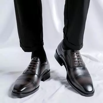 Pointed men s leather shoes Versatile fashion designer style Wedding trend party outdoor leisure business flat bottomed shoes 38 чёрный