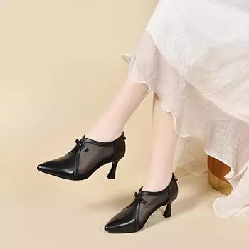 Pointed mesh high heels women s spring and summer simple temperament thin heels single shoes deep mouth bow women s shoes 34