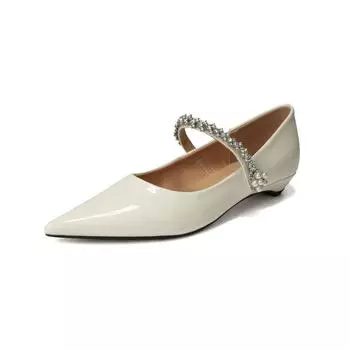 Pointed rhinestone single shoes women s French temperament shallow mouth word belt Mary Jane shoes flats 35